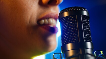 Confident female singer performing live in a rock nightclub, showing off her bold melodic voice....