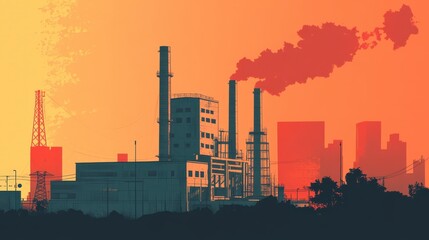 Obraz premium Eerie Vector Art of Deteriorating Industrial Structure with Smokestacks - Symbol of Decay and Abandonment