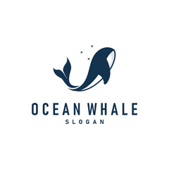 Whale logo design silhouette animal giant fish orca sea concept simple template illustration