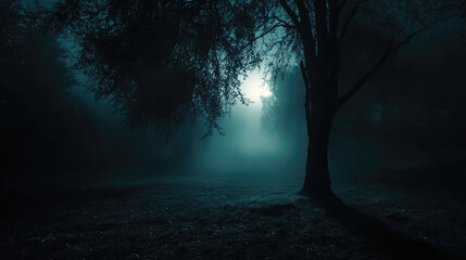 Fototapeta premium Shadows moving through the fog on a pitch-dark night.