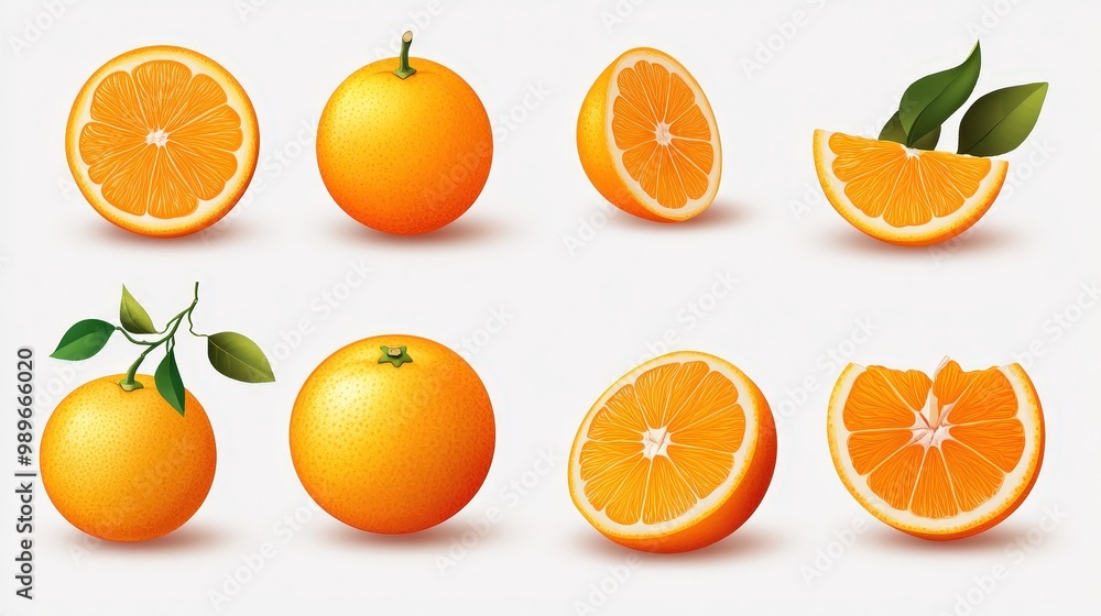 Aufkleber fresh oranges collection in minimal vector design on transparent background for graphic design mocku