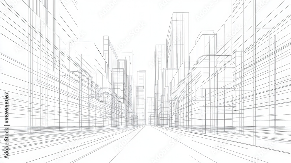 Aufkleber urban geometry - minimalist vector art of abstract linear 3d building design
