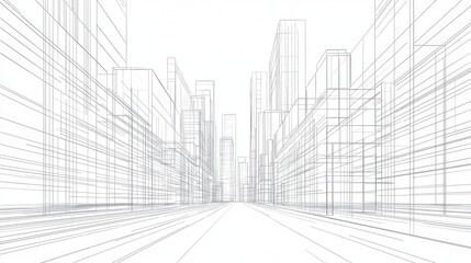 Urban Geometry - Minimalist Vector Art of Abstract Linear 3D Building Design