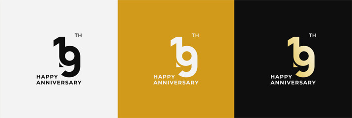 Logo 19th, 19 years anniversary, Creative design for celebration, birthday, greeting and invitation. Editable file