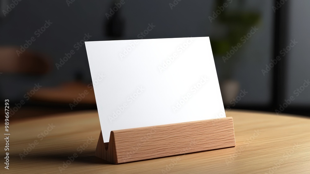 Poster clean minimalistic 3d render of white paper on wooden holder for mockups and menu frames