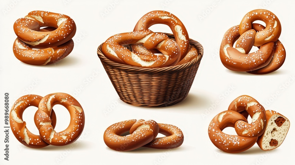 Aufkleber minimal vector design mockup template with soft pretzel buns in various views for artwork design