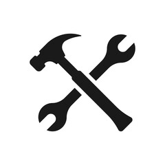 Hammer and wrench icon flat style isolated on white background. Vector illustration