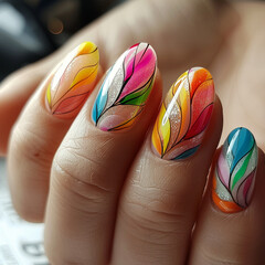 Beautiful manicure on hand nails in a beauty salon