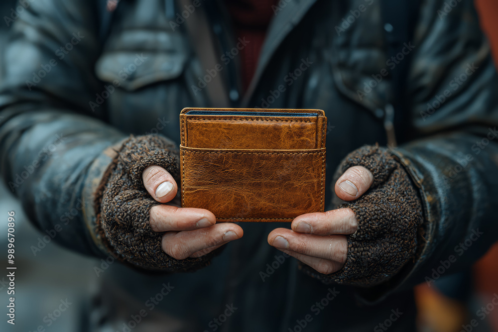 Poster a stranger picking up a dropped wallet and returning it with a smile, creating a brief but meaningfu