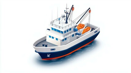 Naklejka premium A large fishing boat is on the water