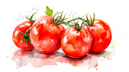 Red ripe tomatoes on a white background in watercolor style.