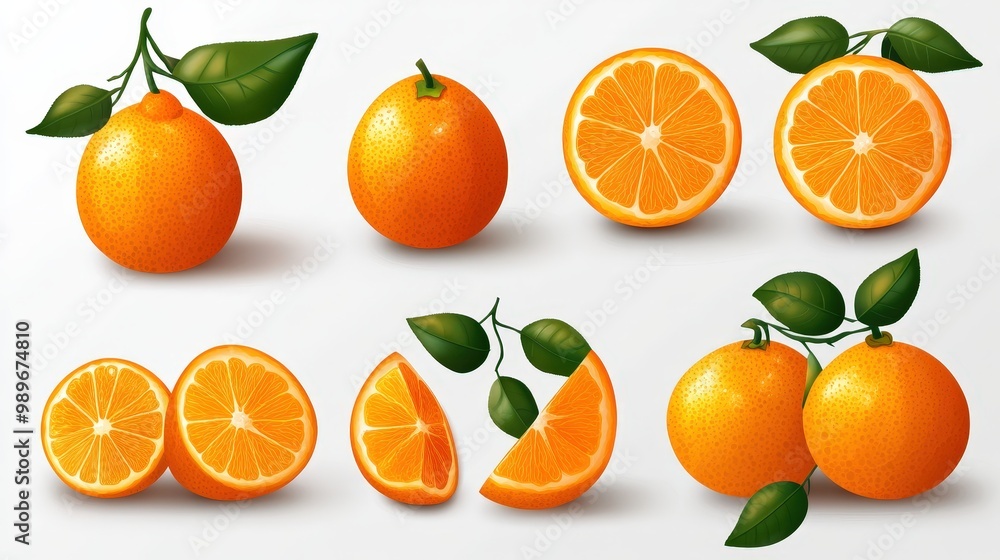 Poster minimal vector oranges collection on transparent background for mockup designs