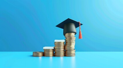 A stack of coins and a black cap with a red tassel on top of it
