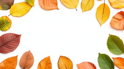 Vibrant Autumn Leaves Frame on White Background
