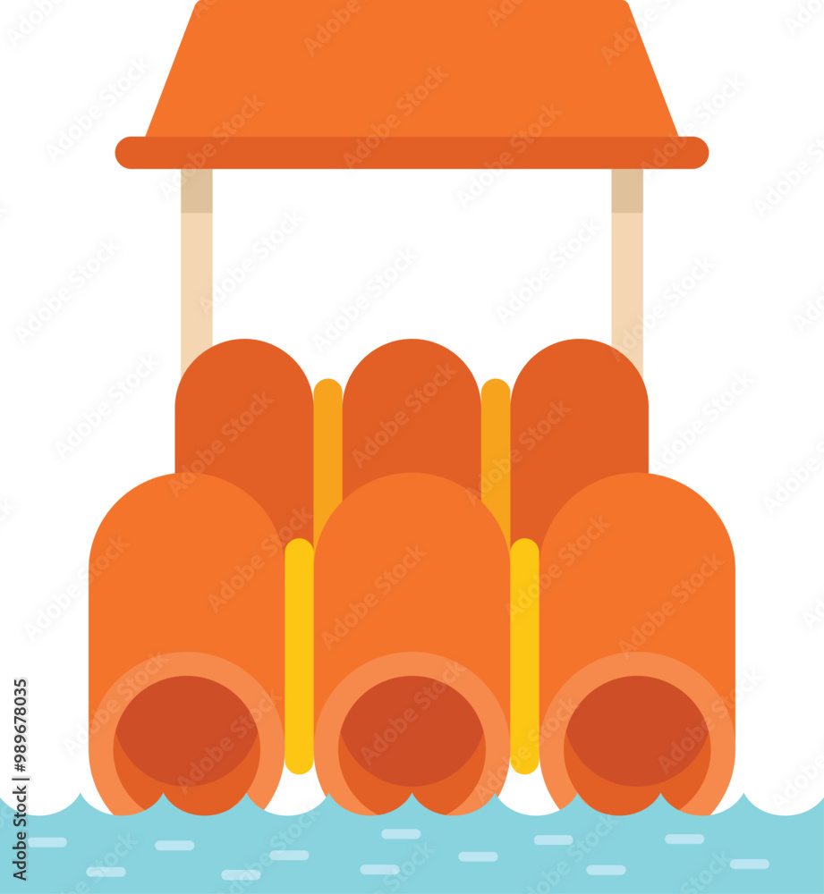 Poster Orange waterpark slide tubes floating on a water surface in a swimming pool