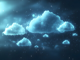 Fototapeta premium Digital cloud icons floating in a virtual space.