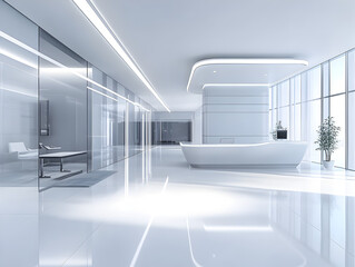 Modern, high-tech office with clean lines.


