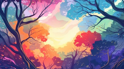 Abstract Painting of a Forest with Colorful Trees