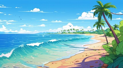 Tropical Beach Scene with Palm Trees and Turquoise Ocean