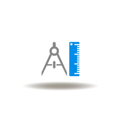 Vector illustration of compass and ruler. Symbol of geometry mathematics. Icon of measurement, accuracy, engineering.