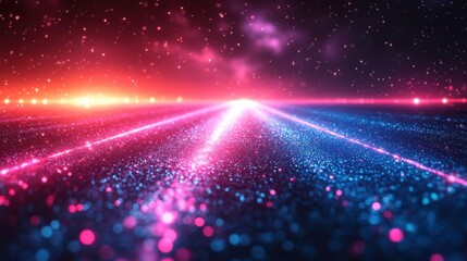 A celestial highway of shimmering lights, a path of brilliance leading through a sea of stars and neon glows