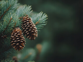 Simple close-up of a pine tree branch with cones.


