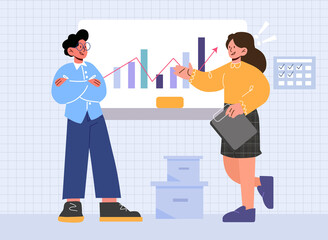 Office talking, two people talking at the office, accountant graphics, business presentation