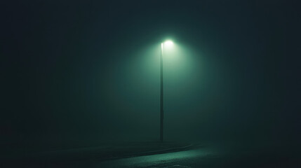 A street light is lit up in the dark