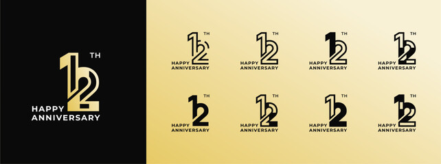 Logo 12th, 11th-19th, 11-19 years happy anniversary, Creative design template for celebration, birthday, greeting and invitation. Editable file
