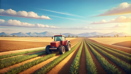 Rural Landscape with Tractor