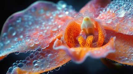 A Delicate Orchid Petal Adorned with Sparkling Dew Drops