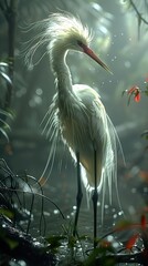 White Heron in a Lush Tropical Forest