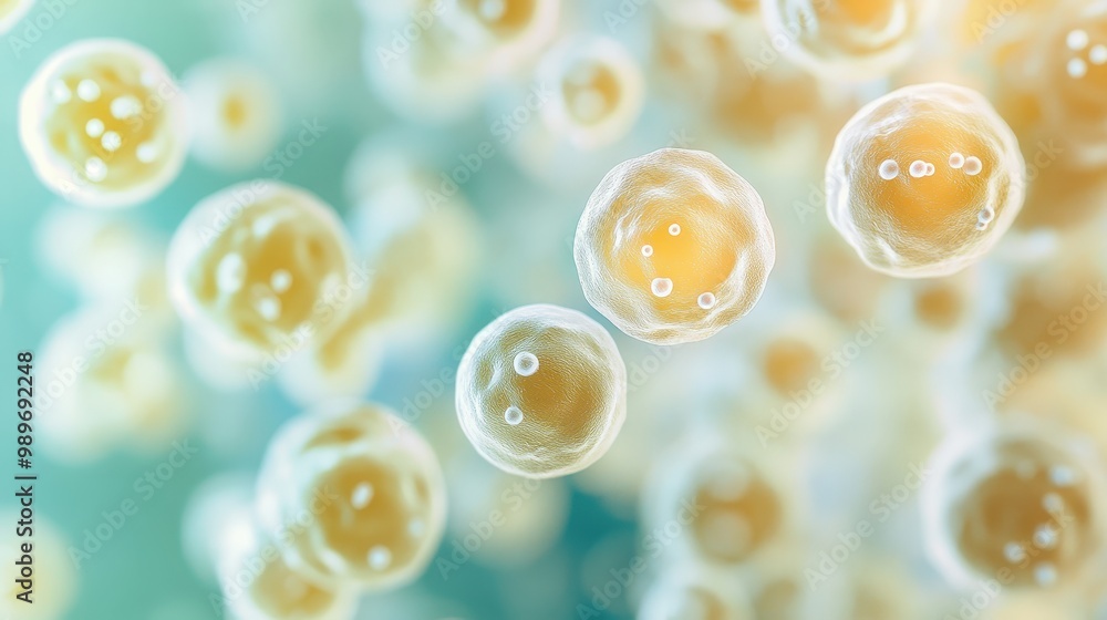 Poster microscopic cluster of spherical staphylococcus aureus bacteria on pastel background