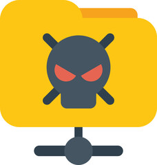 Shared folder infected with virus displaying skull and crossbones warning sign, a shared folder infected with a virus. Displaying a skull and crossbones warning sign