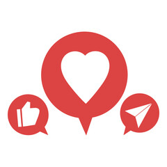 Icon of hearts, thumbs up, share for social media reactions, heart for live stream video chat background