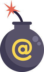 Round black bomb with a lit fuse is waiting to detonate an email symbol