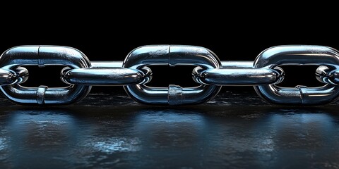 Obraz premium Metallic chain links on a dark surface.