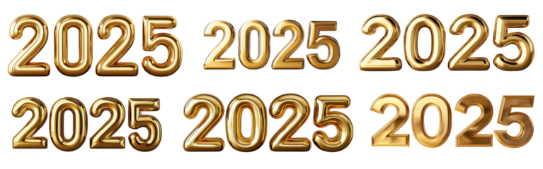 Set of Golden 2025 Numbers isolated in Various Styles for New Year Celebrations and Festive Designs