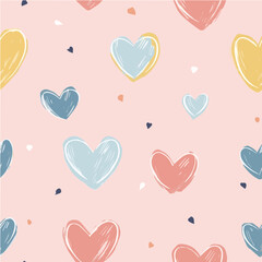Adorable heart pattern with hand-drawn details in soft pastel colors. Perfect for Valentine’s Day, greeting cards, and kids’ rooms.