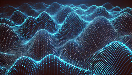 Naklejka premium A wave with a blue background and a line of dots luminous wave lines