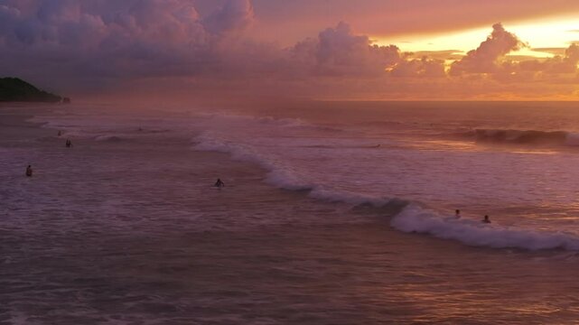 Immerse yourself in the breathtaking and stunning beauty of Playa Santa Teresa, located in Puntarenas, Costa Rica, as it is captured in remarkable 4K aerial footage during the enchanting sunset hours