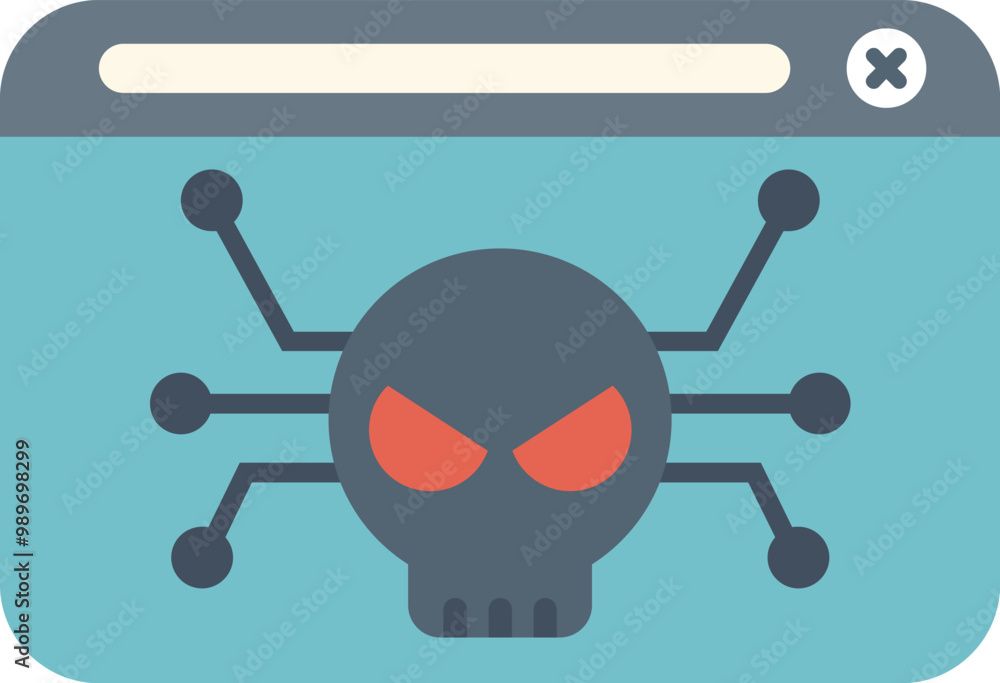 Poster cyber attack is occurring, showing a skull with red eyes on a computer screen