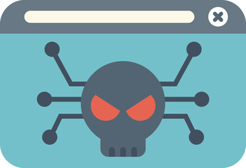 Cyber attack is occurring, showing a skull with red eyes on a computer screen