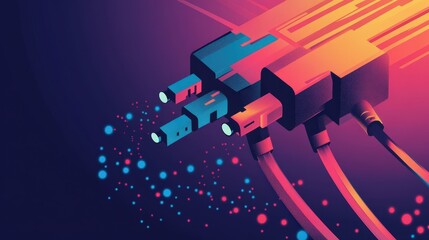 Fototapeta premium Seamless Connectivity Concept with Optic Ports and Network Cables in Minimalist Vector Illustration