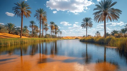 Oasis Landscape with Palm Trees