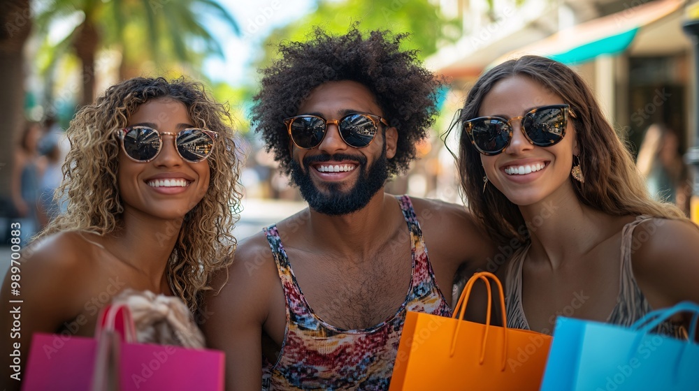 Poster a diverse group of friends sitting in a cafe smiling as they share their pay day plans while their s