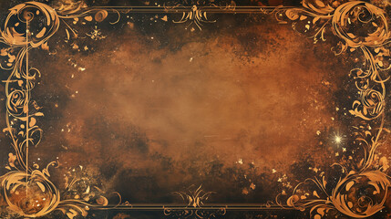 Vintage ornate frame with golden accents, textured antique background