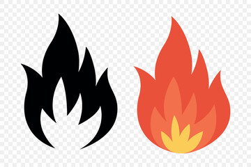 Vector Fire Flame Icon Set. Isolated Campfire, Bonfire, Flame Sign. Front View. Design Template for Outdoor, Camping, Emergency Graphics. Vector Illustration