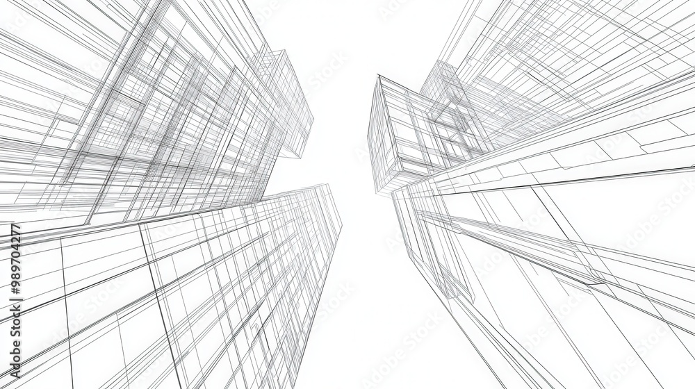 Aufkleber modern abstract architectural background: 3d linear urban building design in minimalist vector art