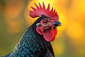 Majestic Black Australorp Rooster Displaying Vibrant Feathers in Natural Farmyard Setting